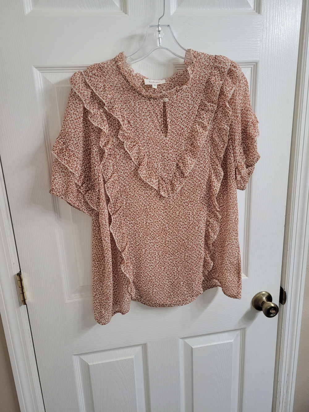 Ruffled V-Neck Floral Blouse - Blush Pink